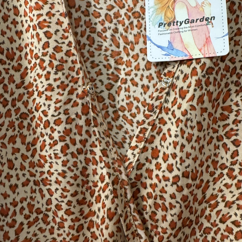 Printed Short-Sleeve Midi Dress in Brown - Picture 5 of 7